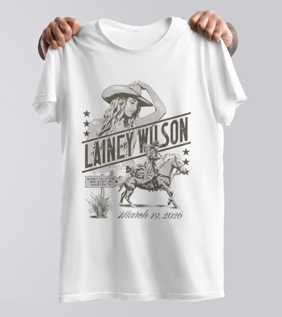 Lainey Wilson Rodeo Houston NRG Stadium March 19 2026 Cowboy Silhouette Stars T-Shirt