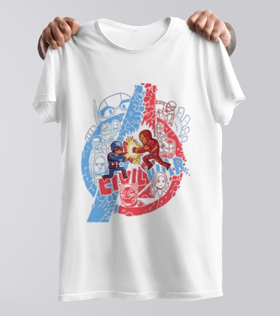 Marvel Civil War Captain America Versus Iron Man Chibi Showdown T-Shirt