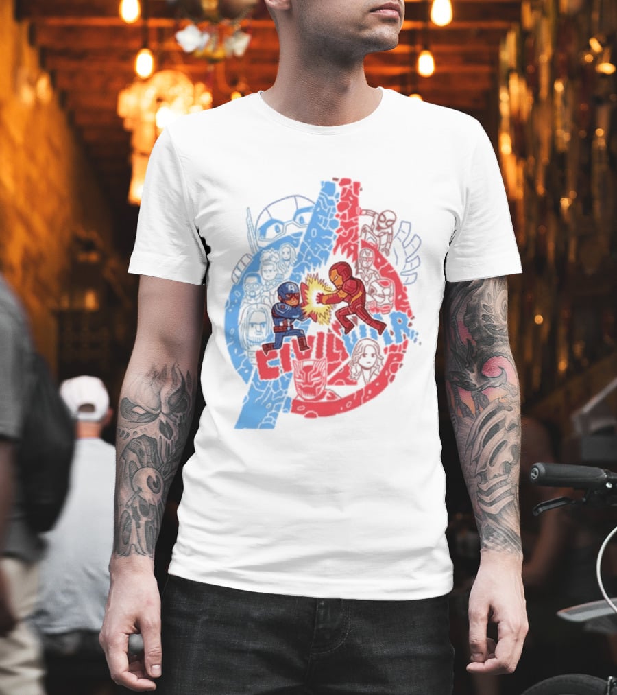 Marvel Civil War Captain America Versus Iron Man Chibi Showdown T-Shirt