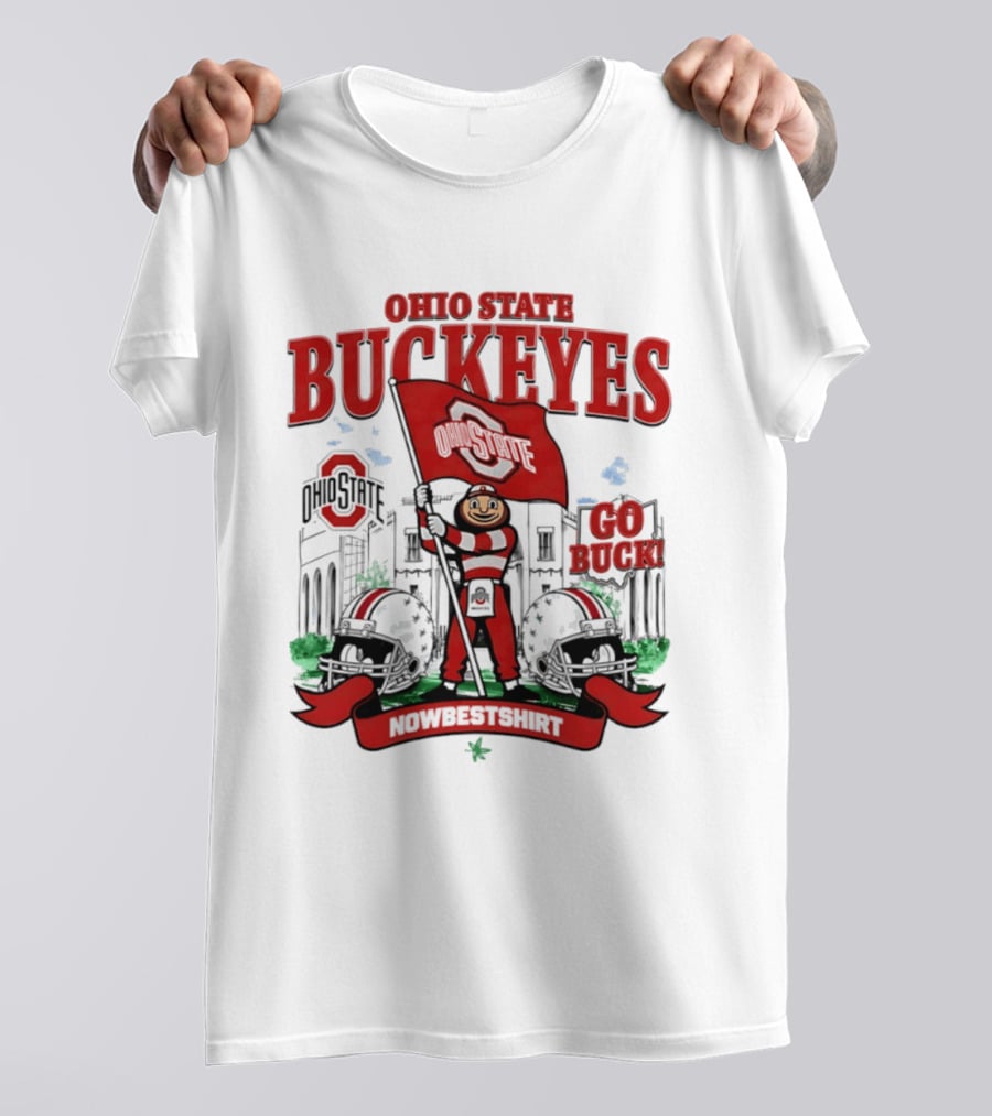 Ohio State Buckeyes Brutus Flag Go Buck Helmet Stadium Nowbes T-Shirt