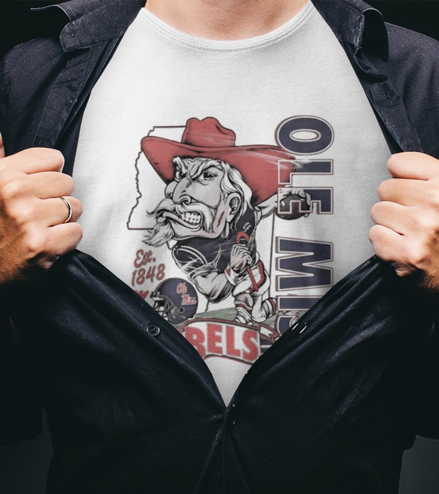 Ole Miss Rebels Est 1848 Vintage Colonel Reb NCAA Football T-Shirt