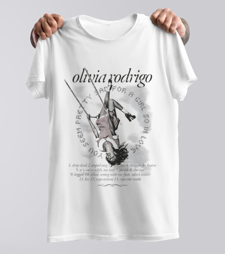 Olivia Rodrigo Pretty Bad For A Girl So In Love Tracklist Heart Blue Roses Skulls T-Shirt