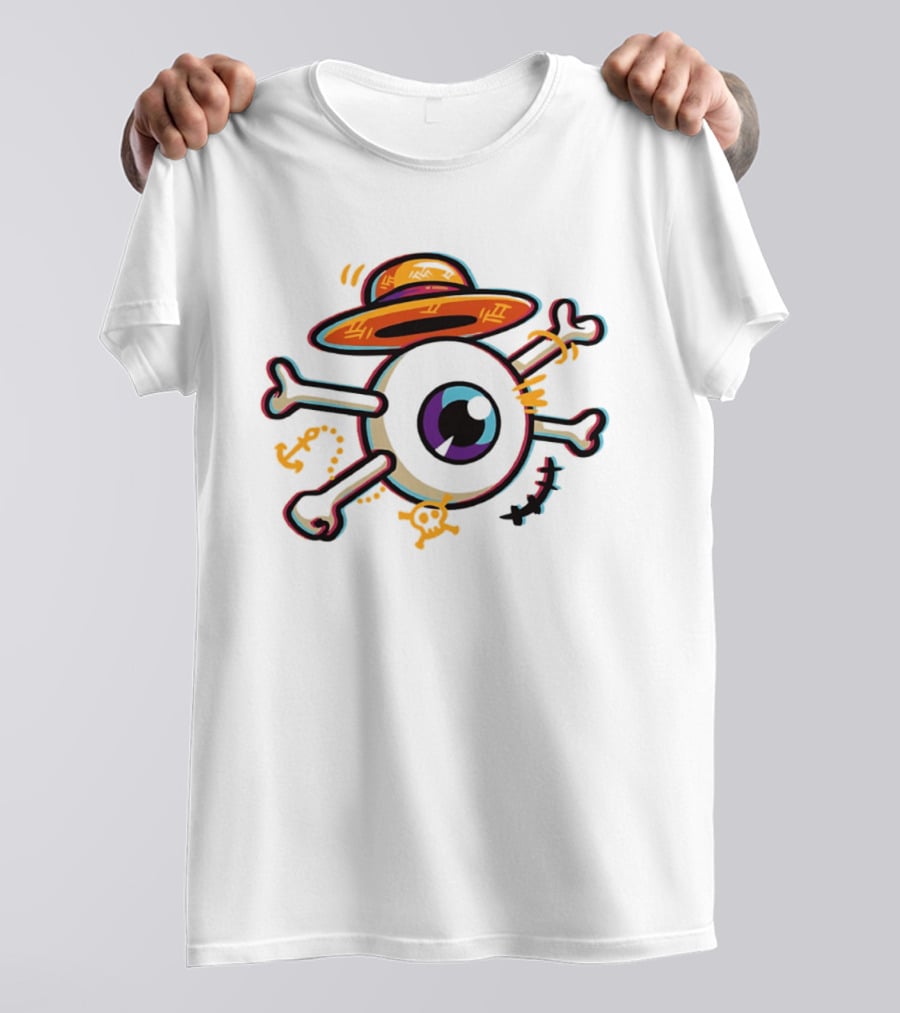 One Piece Straw Hat Eye Bone Pirate Symbol Iconic Anime Series Fan Merch T-Shirt