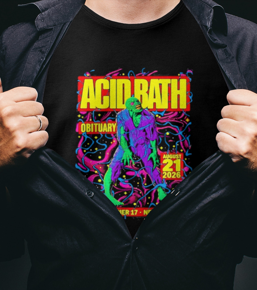 Acid Bath Obituary Rooftop At Pier 17 New York City August 21 2026 T-Shirt