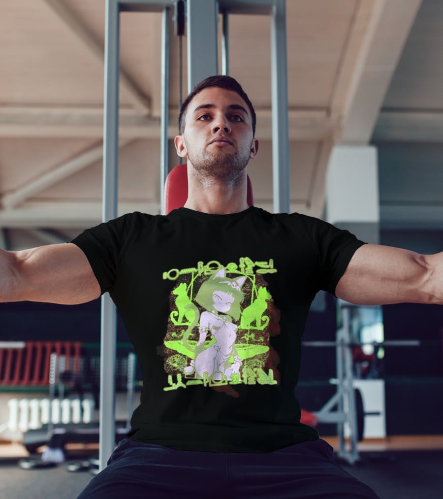Anime Cat Girl Egyptian Hieroglyphics Neon Green Aesthetic T-Shirt