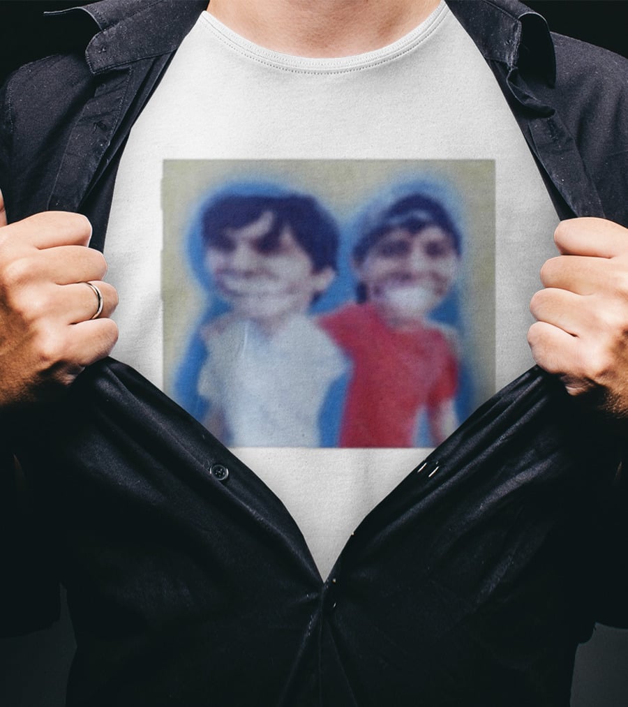 Slushy Noobs Hugging Cartoon Characters In Red And White Outfits T-Shirt