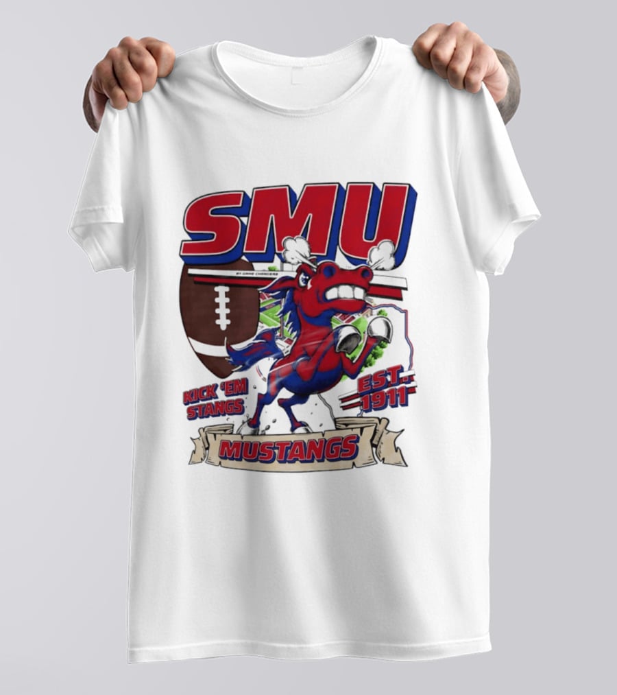 SMU Mustangs Kick 'Em Stangs Football 1911 T-Shirt