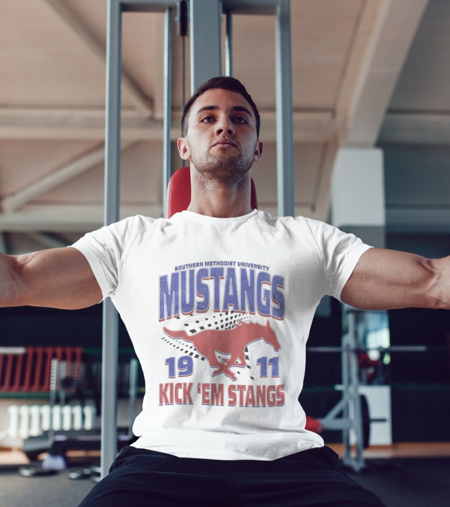 Southern Methodist University Mustangs 1911 Kick 'Em Stangs Mustang Red And Blue T-Shirt