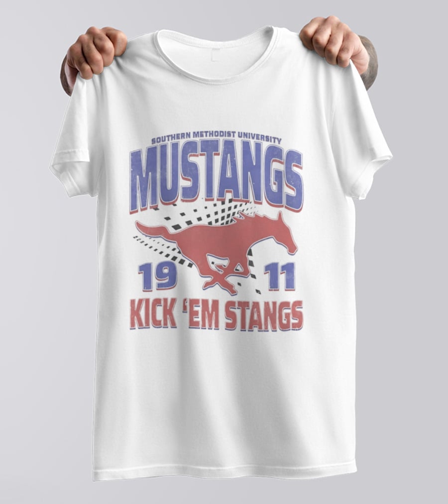 Southern Methodist University Mustangs 1911 Kick 'Em Stangs Mustang Red And Blue T-Shirt