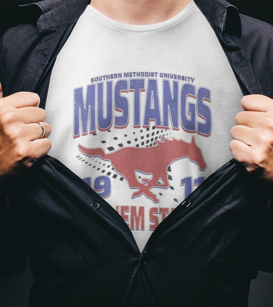 Southern Methodist University Mustangs 1911 Kick 'Em Stangs Mustang Red And Blue T-Shirt
