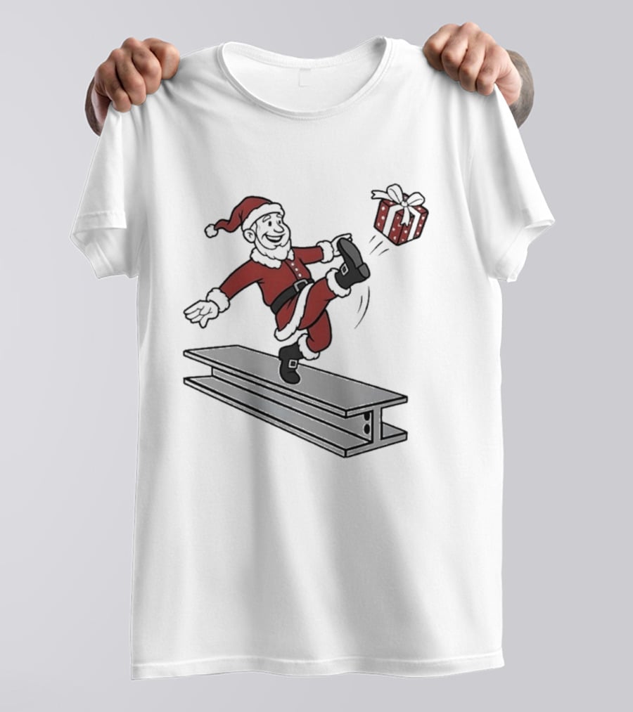 Steel City Santa Claus Dancing On Steel Beam With Holiday T-Shirt