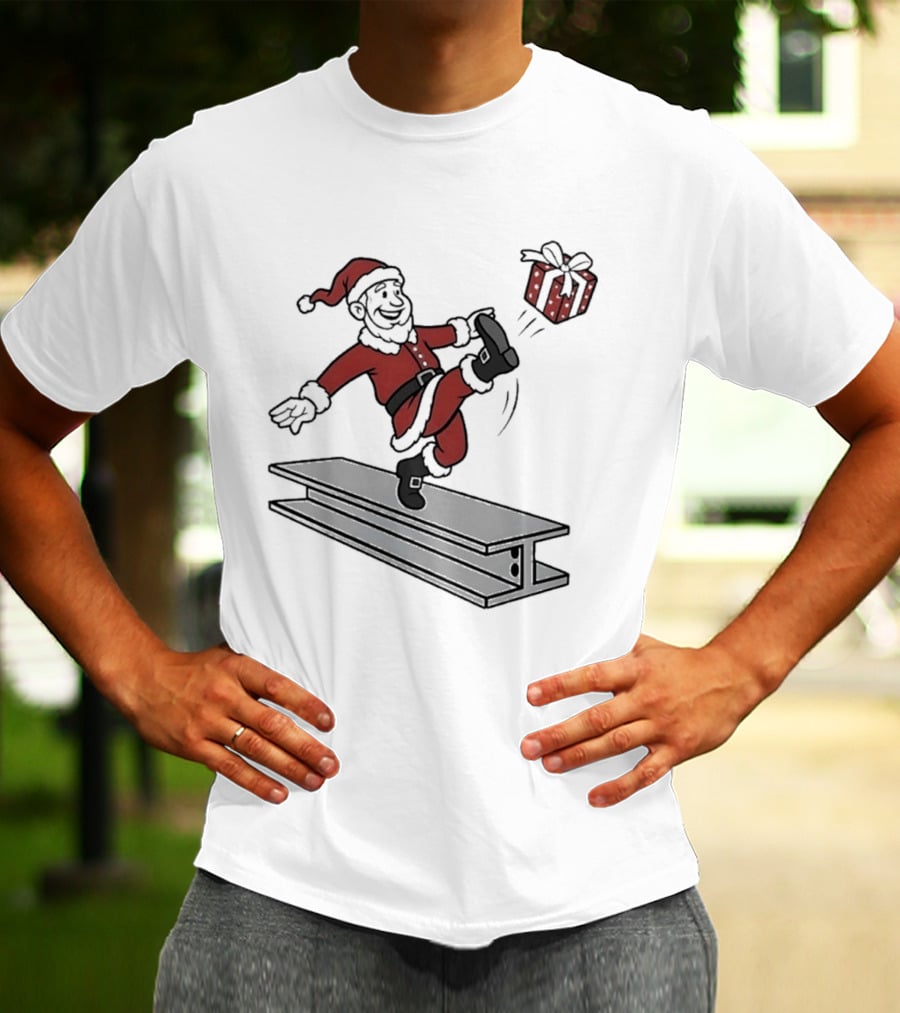 Steel City Santa Claus Dancing On Steel Beam With Holiday T-Shirt