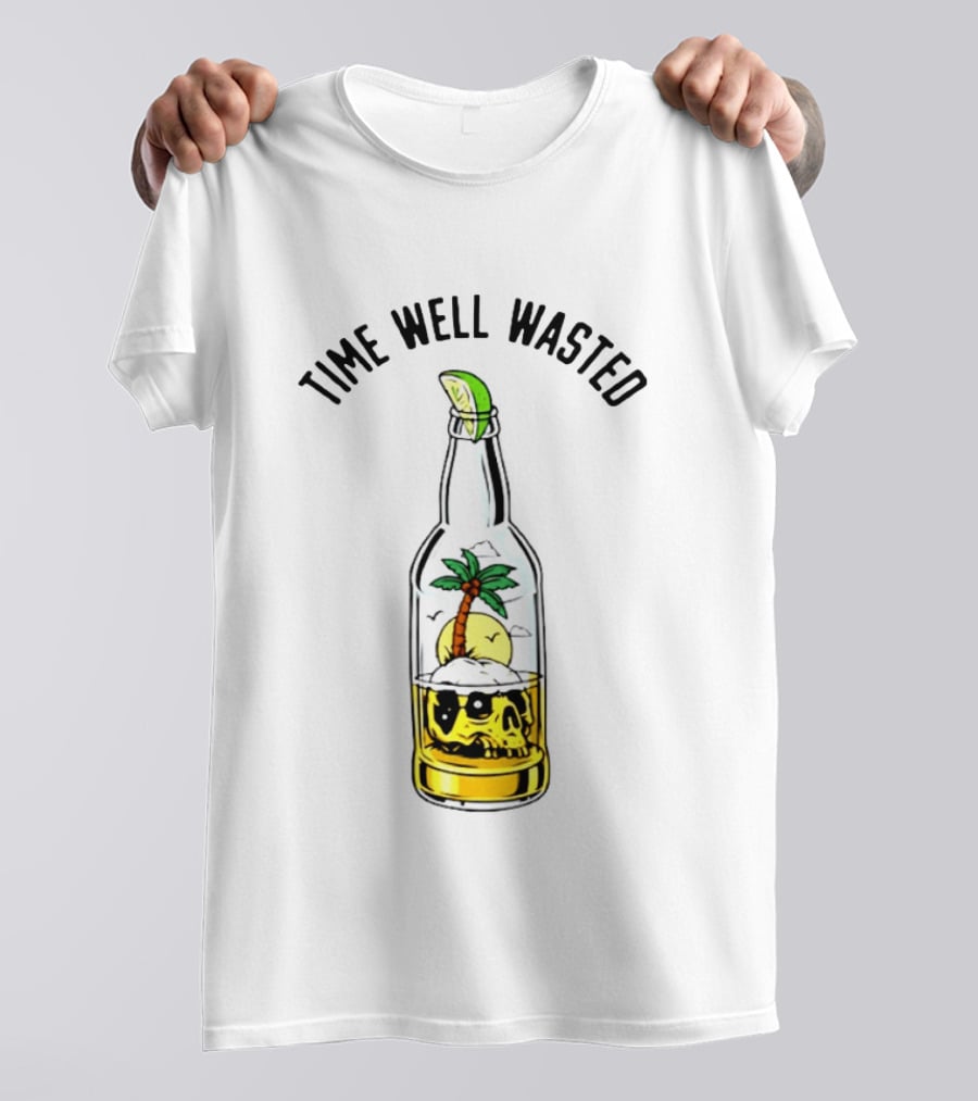Time Well Wasted Skull And Palm Tree In Bottle With Lemon Slice T-Shirt