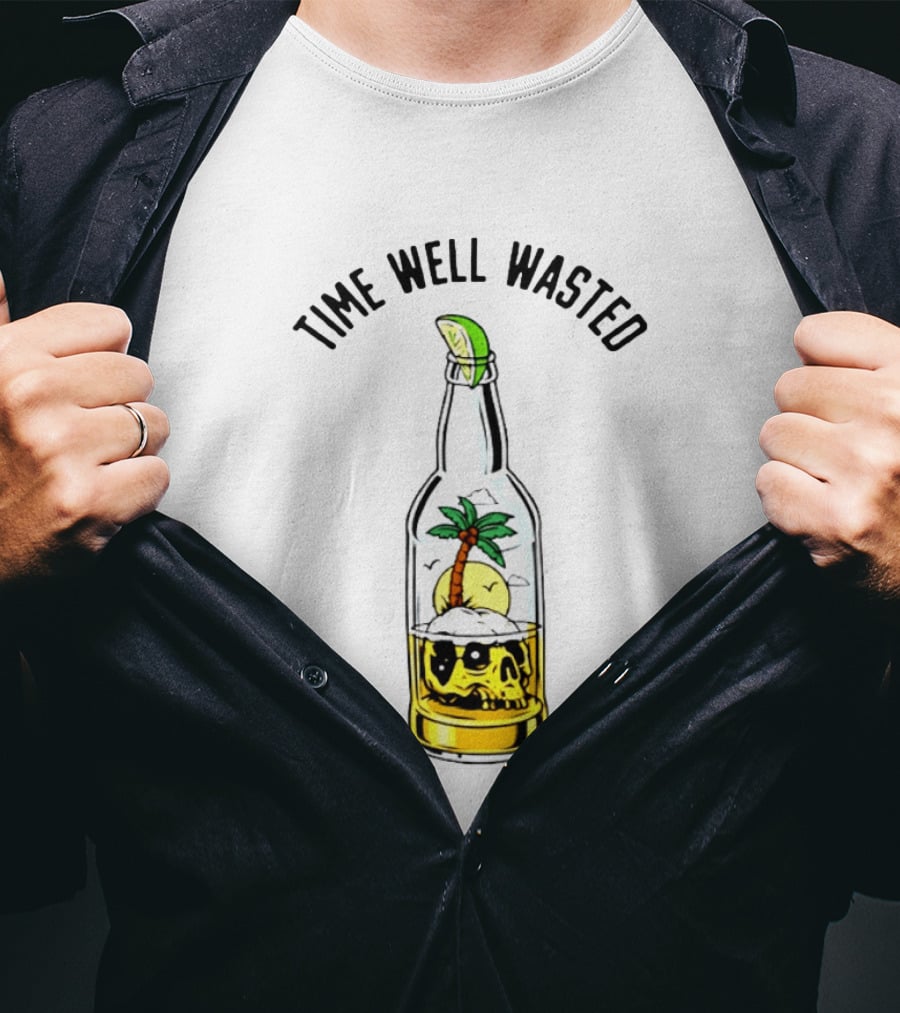 Time Well Wasted Skull And Palm Tree In Bottle With Lemon Slice T-Shirt