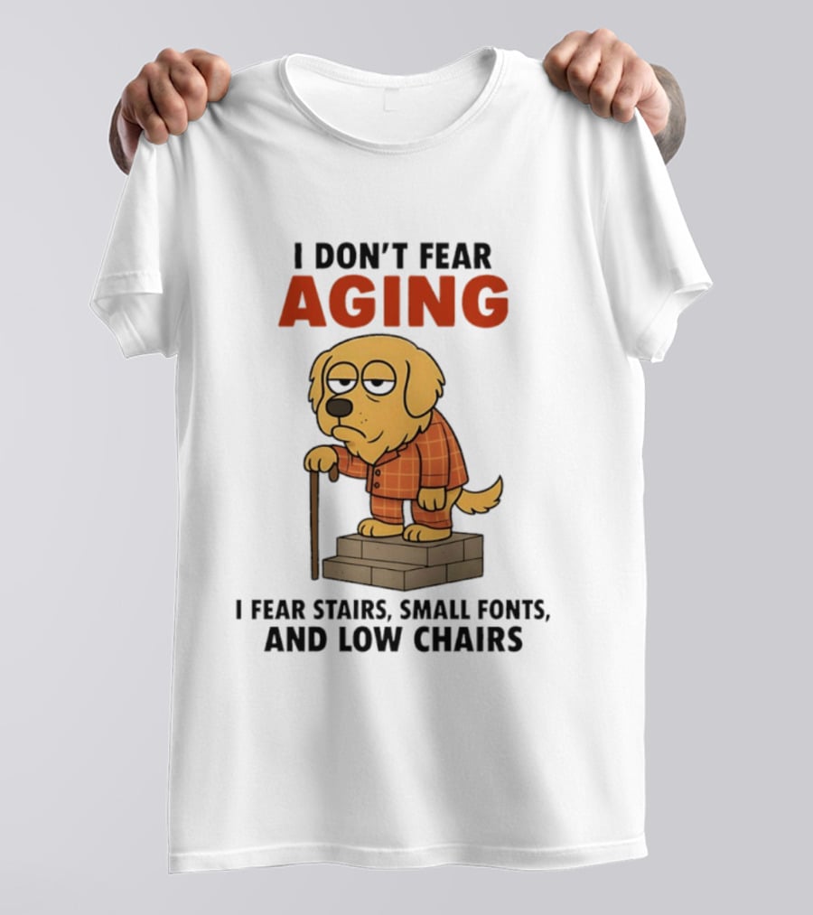 Golden Retriever I Don't Fear Aging I Fear Stairs Small Fonts And Low Chairs T-Shirt