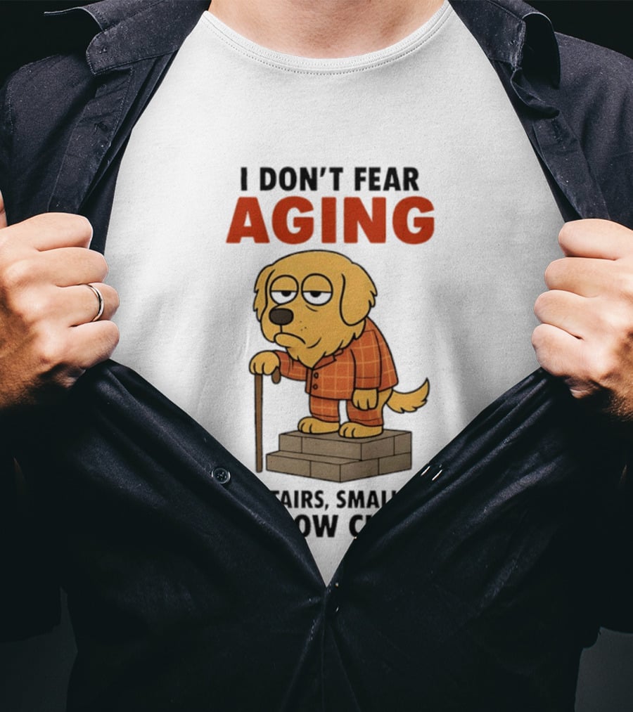 Golden Retriever I Don't Fear Aging I Fear Stairs Small Fonts And Low Chairs T-Shirt