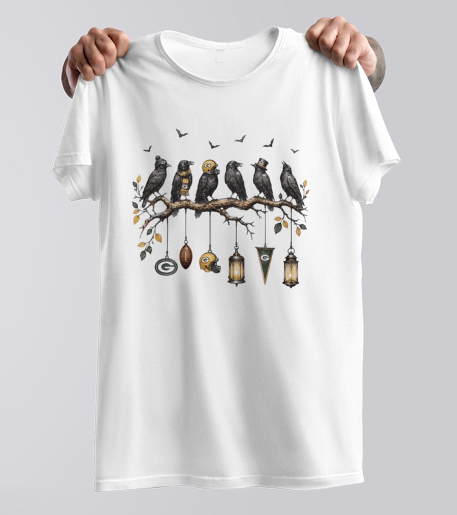 Green Bay Packers Fall Football Ravens On Branch With Leaves And Helmets T-Shirt