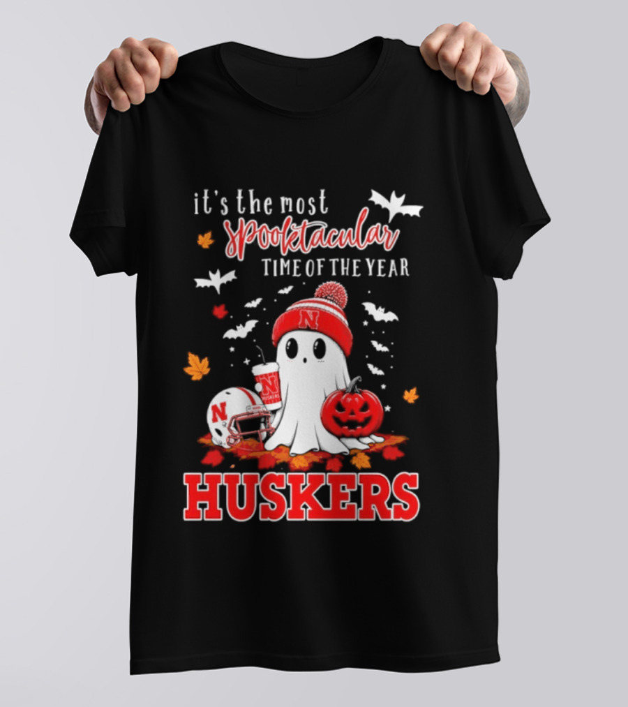 Nebraska Cornhuskers Spooktacular Halloween Ghost Huskers Football Time 2026 T-Shirt