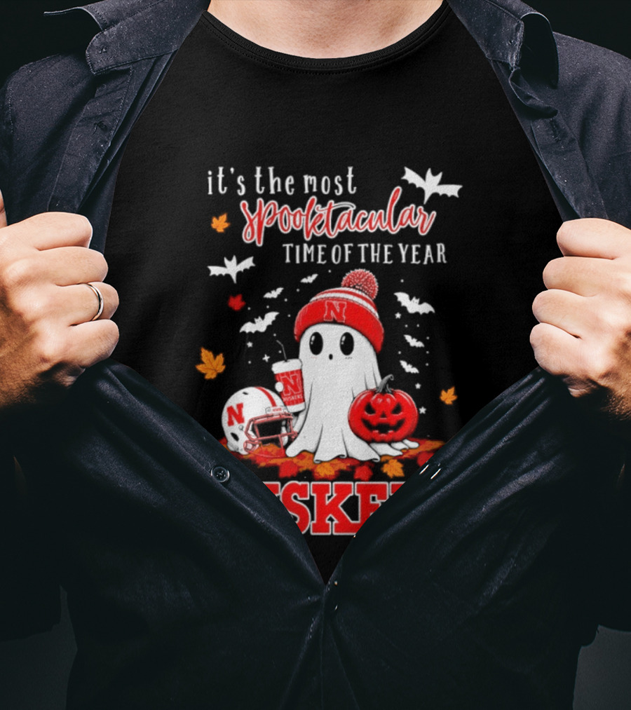 Nebraska Cornhuskers Spooktacular Halloween Ghost Huskers Football Time 2026 T-Shirt