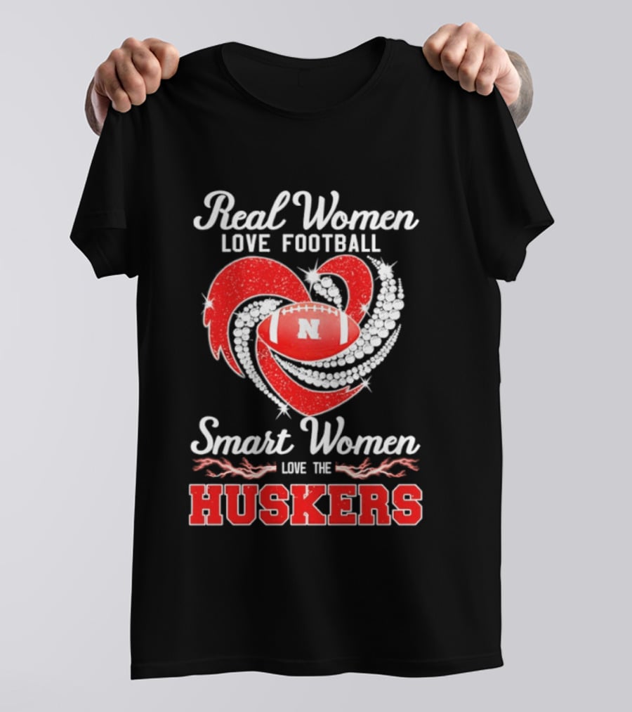 Real Women Love Football Smart Women Love The Nebraska Huskers Football Heart T-Shirt