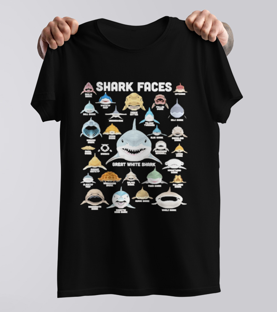 Shark Faces Types Marine Biology Great White Hammerhead Whale Tiger Goblin Thresher Whale Goblin T-Shirt