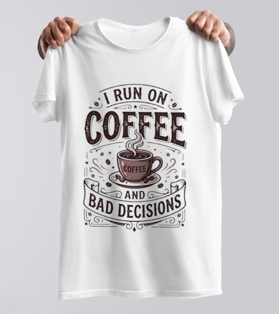 I Run On Coffee And Bad Decisions Caffeine Addict Cup Steam T-Shirt