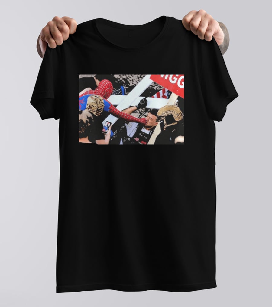 Spiderman Punch A Nazi Humor Superhero Comic Book Action Scene T-Shirt