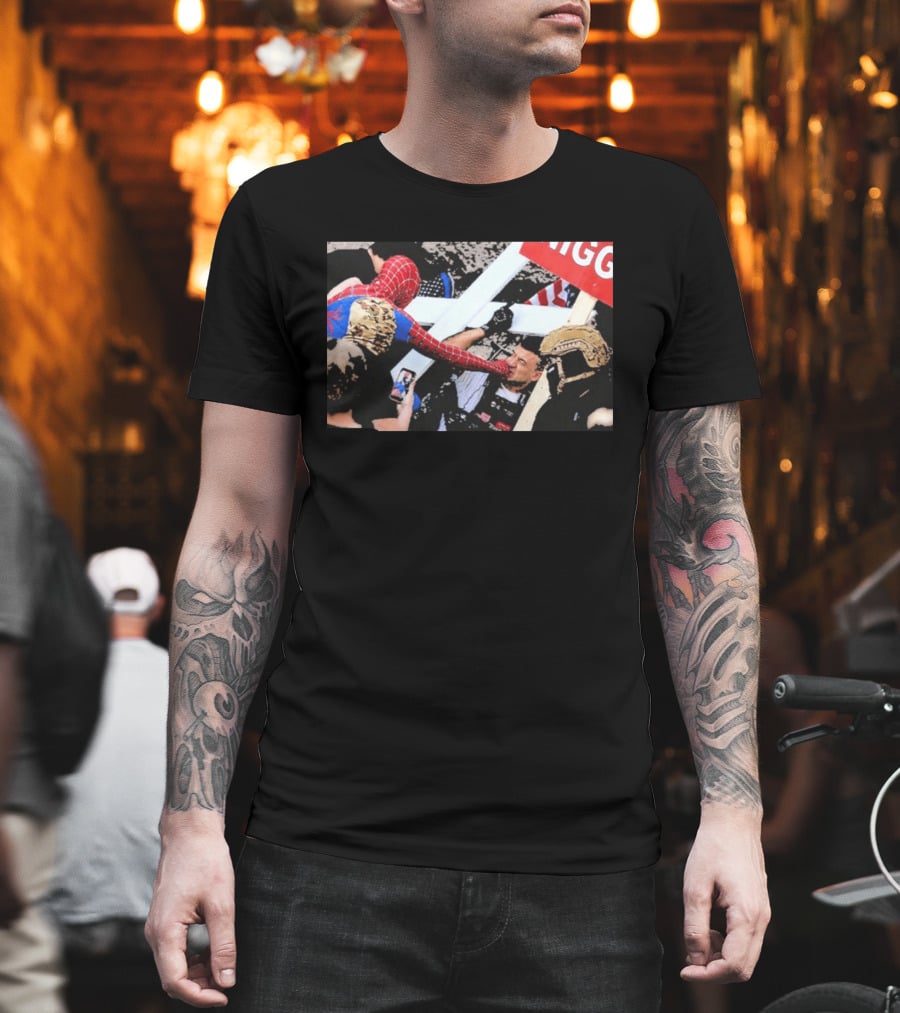 Spiderman Punch A Nazi Humor Superhero Comic Book Action Scene T-Shirt