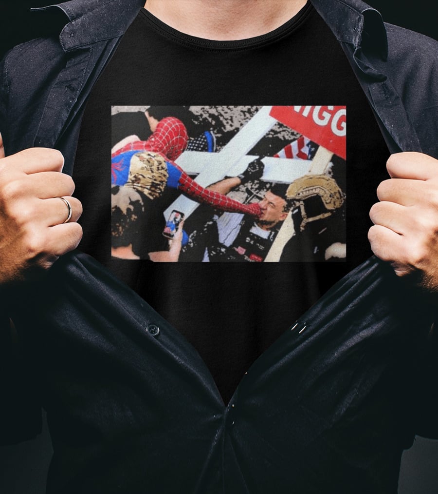 Spiderman Punch A Nazi Humor Superhero Comic Book Action Scene T-Shirt