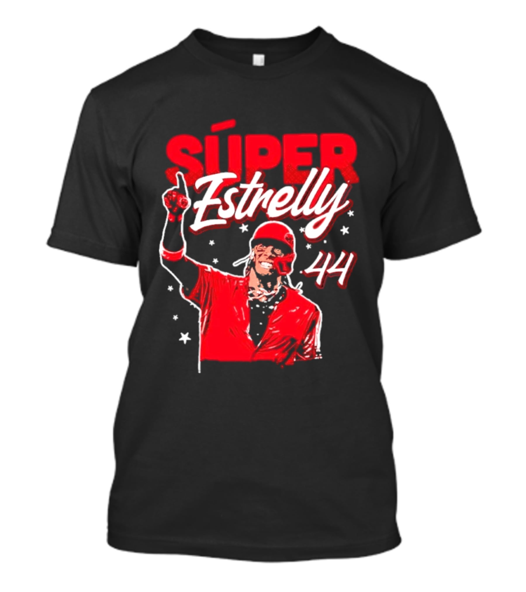Súper Estrelly 44 Red Baseball Celebration Hero T-Shirt
