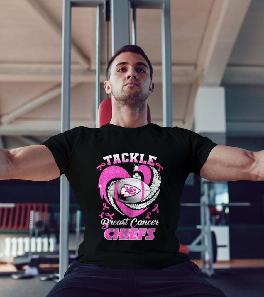 Tackle Breast Cancer Kansas City Chiefs Pink Ribbon Football Heart T-Shirt