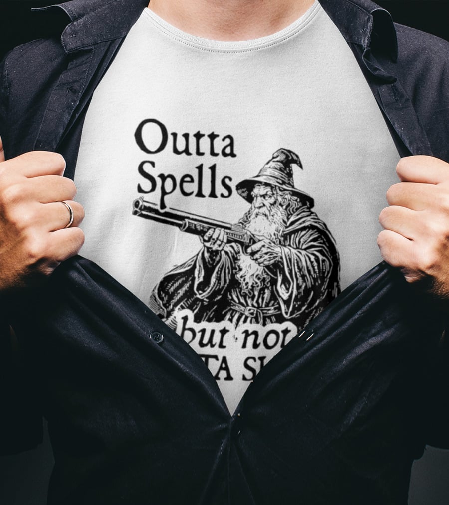 Outta Spells But Not Outta Shells Wizard With Shotgun T-Shirt