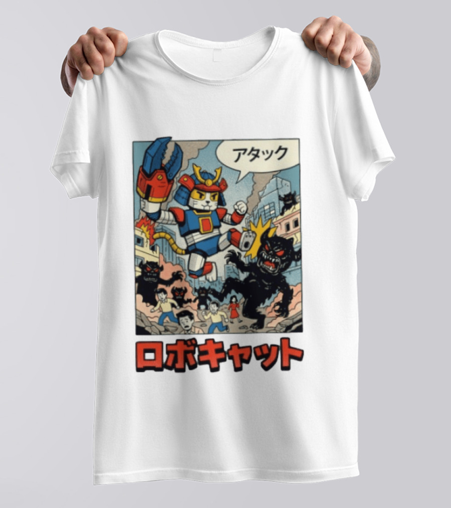 RoboCat Attack Japanese Mecha Kaiju T-Shirt