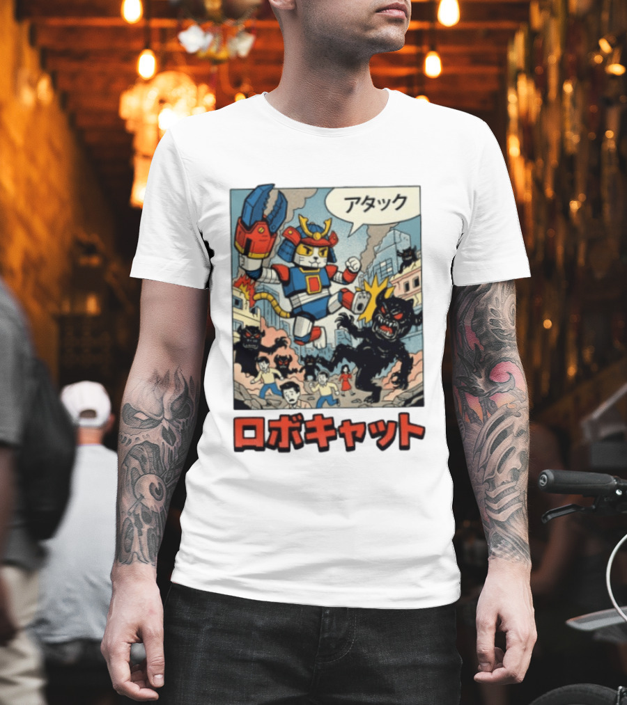RoboCat Attack Japanese Mecha Kaiju T-Shirt