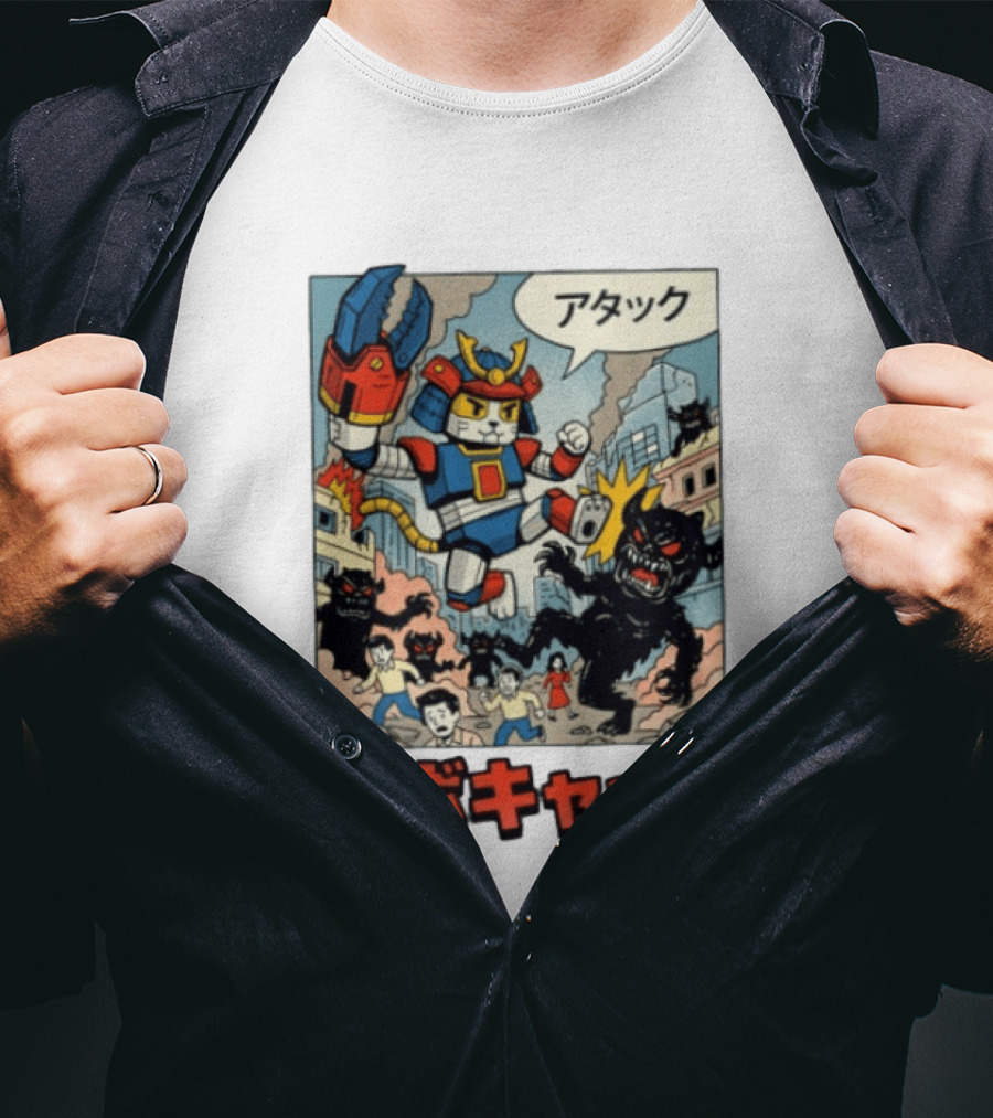 RoboCat Attack Japanese Mecha Kaiju T-Shirt