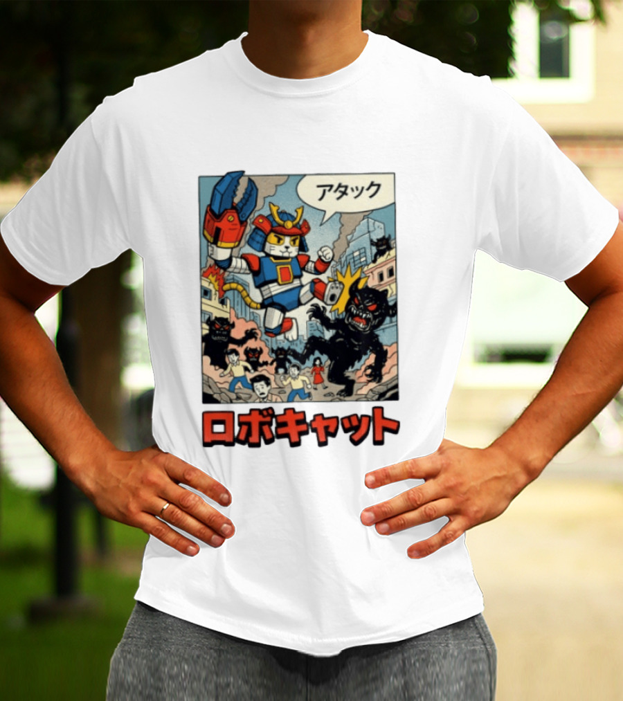 RoboCat Attack Japanese Mecha Kaiju T-Shirt