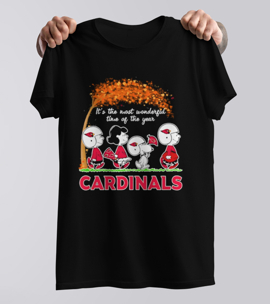 Arizona Cardinals Peanuts Halloween 2026 Fall Autumn It's The Most Wonderful Time Of The Year T-Shirt