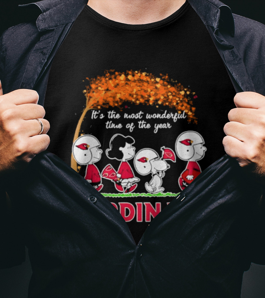 Arizona Cardinals Peanuts Halloween 2026 Fall Autumn It's The Most Wonderful Time Of The Year T-Shirt