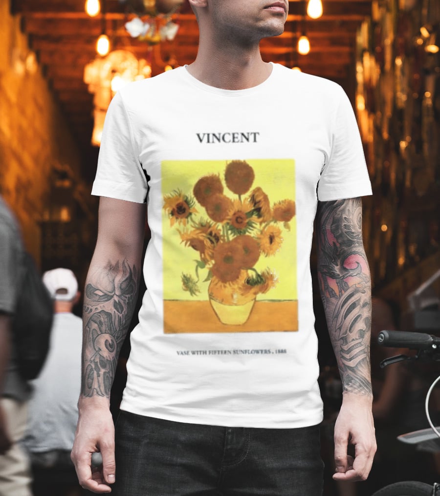 Vincent Van Gogh Sunflowers Vase Painting Vincent Written On It T-Shirt
