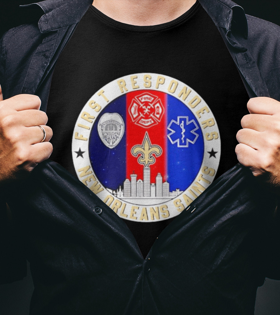 New Orleans Saints First Responders Tribute 9.11 Skyline Fire Dept Police EMT T-Shirt