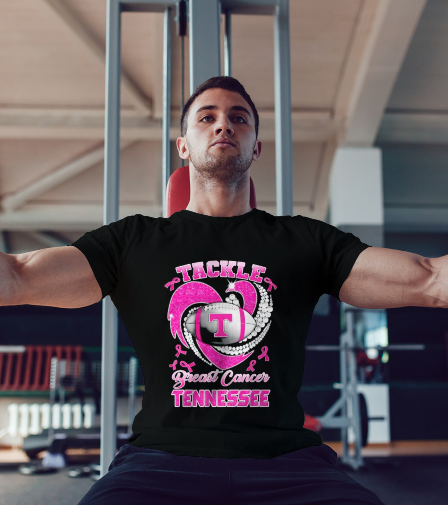 Tackle Breast Cancer Tennessee Volunteers Pink Ribbon Football Awareness T-Shirt