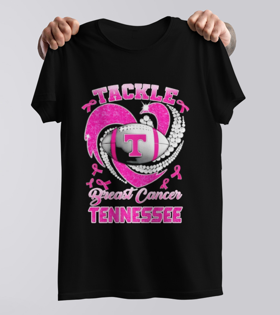 Tackle Breast Cancer Tennessee Volunteers Pink Ribbon Football Awareness T-Shirt