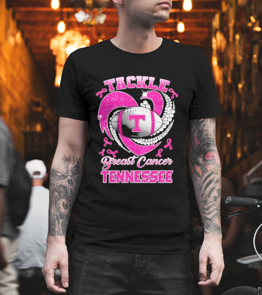 Tackle Breast Cancer Tennessee Volunteers Pink Ribbon Football Awareness T-Shirt