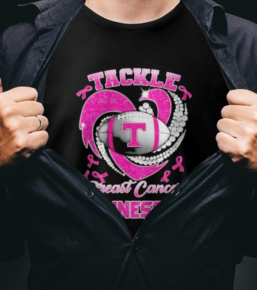 Tackle Breast Cancer Tennessee Volunteers Pink Ribbon Football Awareness T-Shirt
