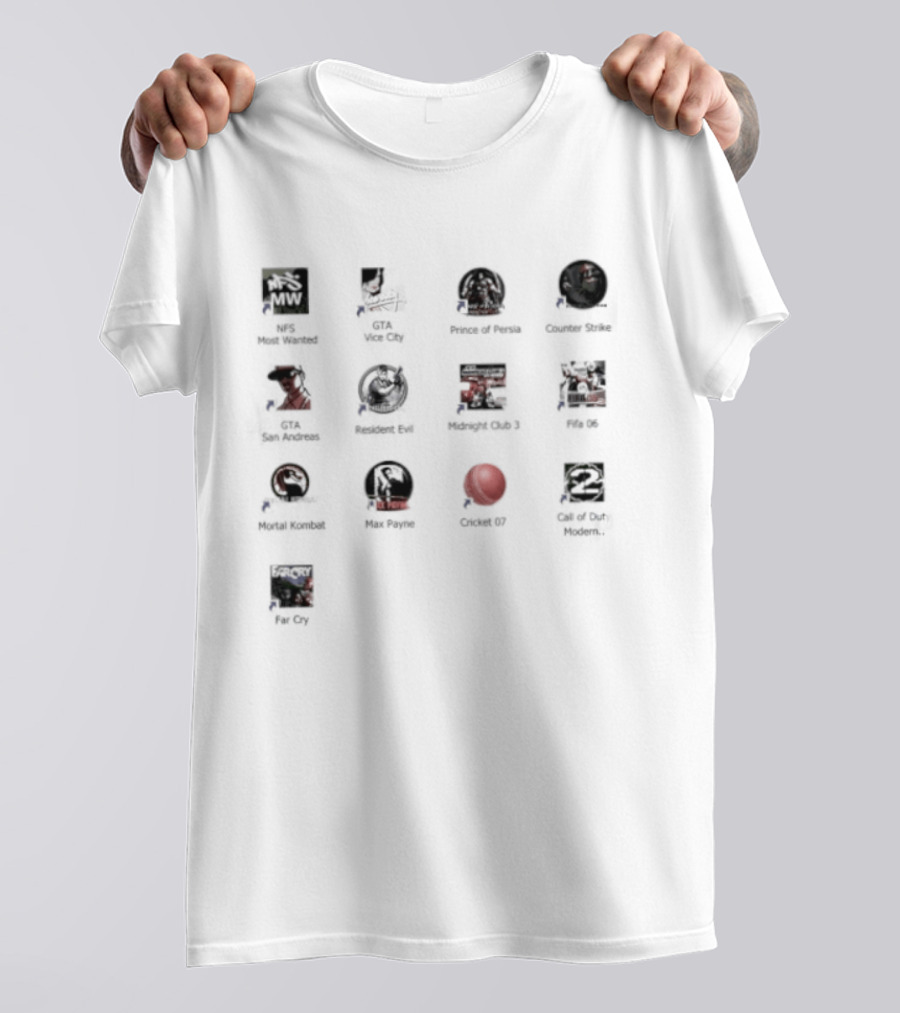 NFS Most Wanted GTA Vice City Prince Of Persia Counter Strike Call Of Duty Desktop Classics T-Shirt