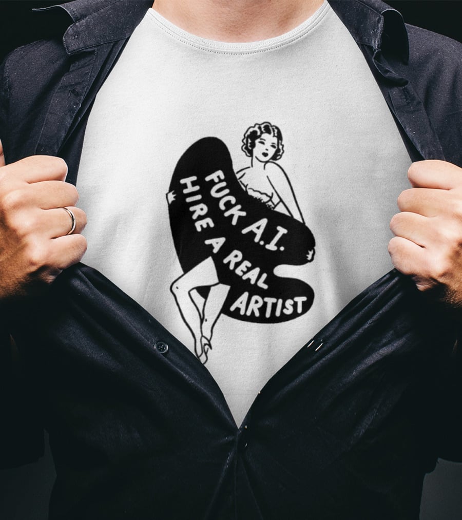 Fuck AI Hire A Real Artist Vintage Pin Up Style Palette T-Shirt