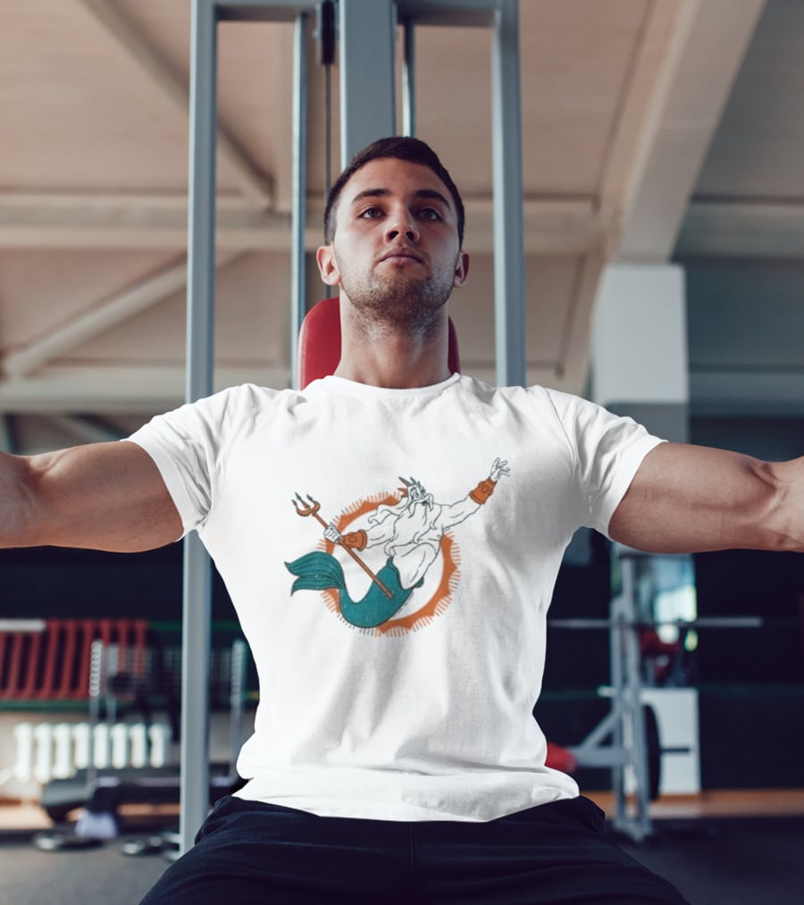 Miami Dolphins King Triton Pose With Trident And Aqua Tail T-Shirt