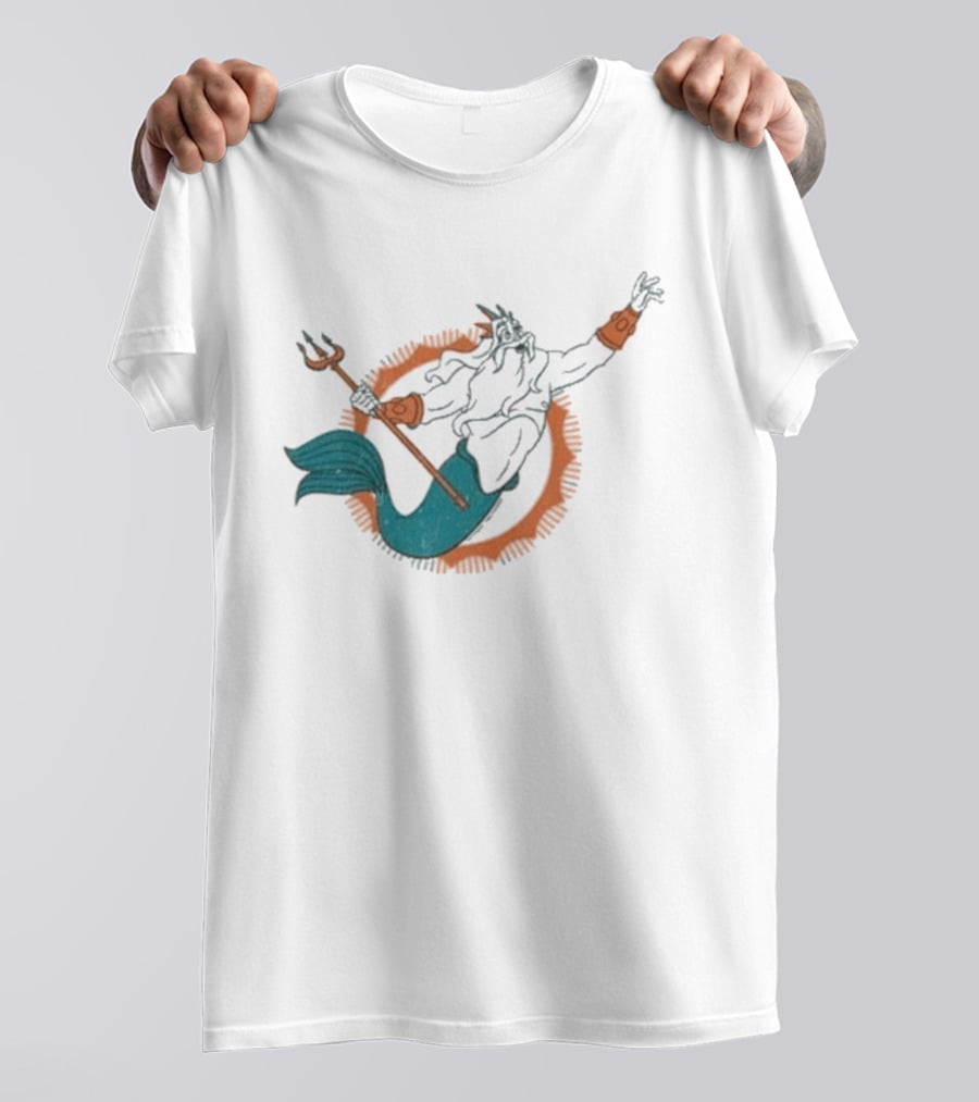Miami Dolphins King Triton Pose With Trident And Aqua Tail T-Shirt