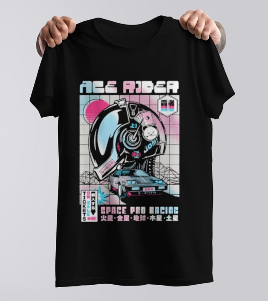 Ace Rider Space Pro Racing Cyberpunk Aesthetic Neon Retro Car T-Shirt
