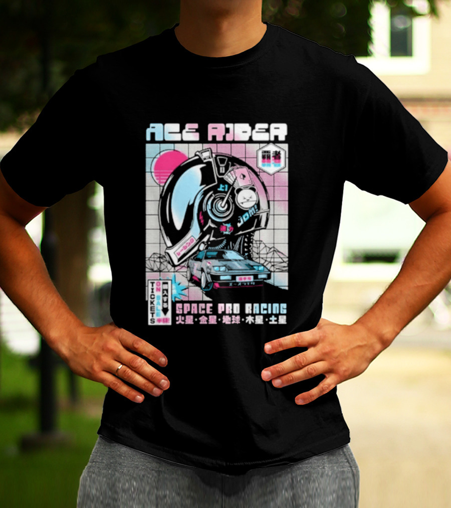 Ace Rider Space Pro Racing Cyberpunk Aesthetic Neon Retro Car T-Shirt